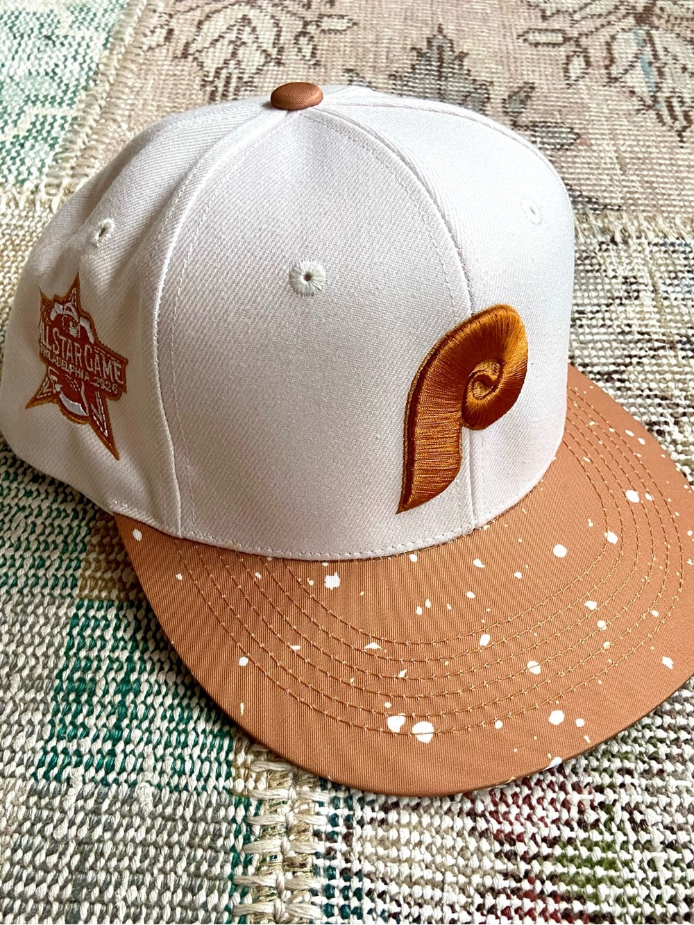 Two-Tone cream and Tan Phillies Baseball “pretzel” Cap with Embroidered P Logo